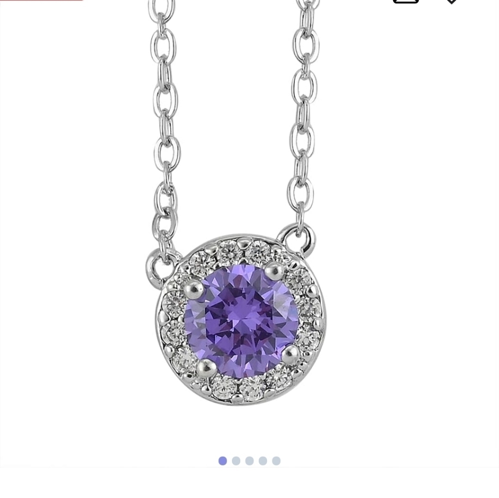 🆕️ Simulated Purple Diamond, Simulated Diamond Halo Necklace in Silvertone